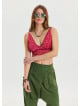 Lace Up Open Back Adjustable Red Crop Blouse 4647